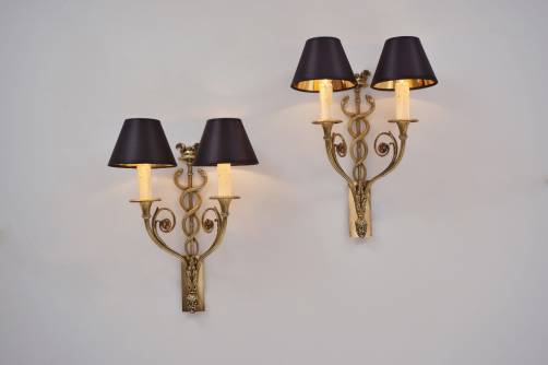 Bronze wall lights Caduceus of Hermes, gilt bronze, 1890`s ca, French
